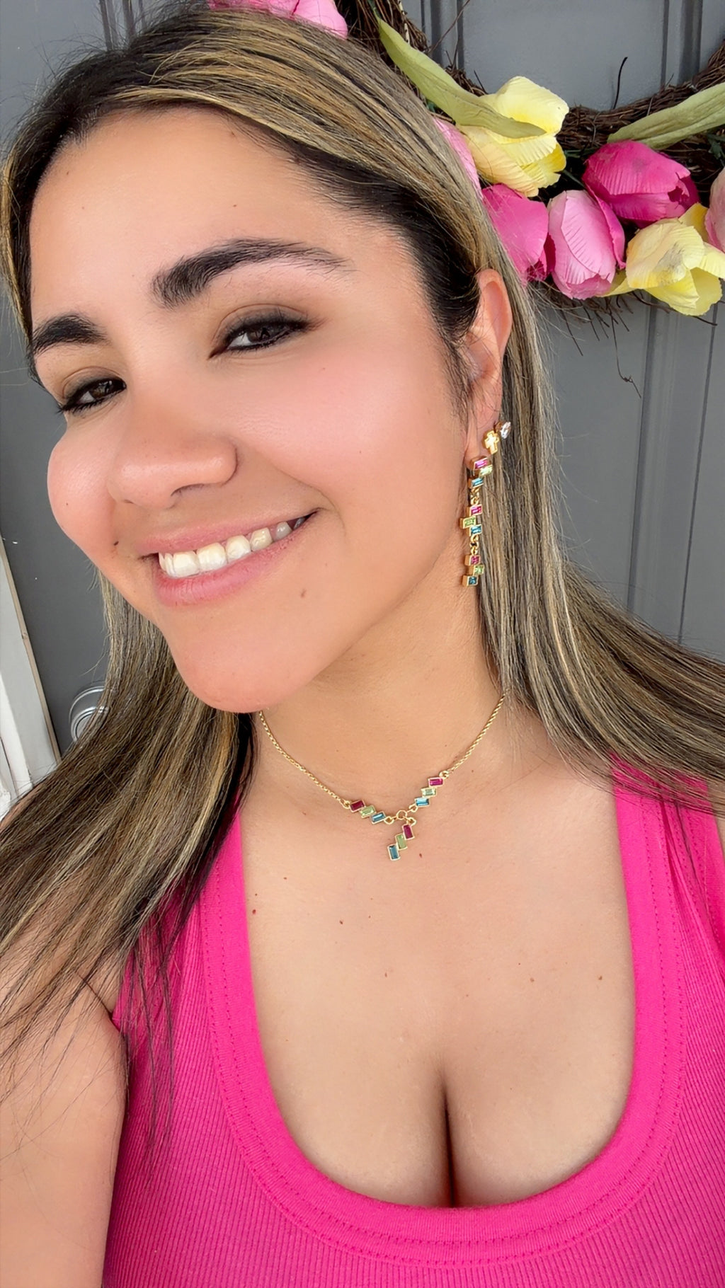 Gold Multicolor Crystal Necklace