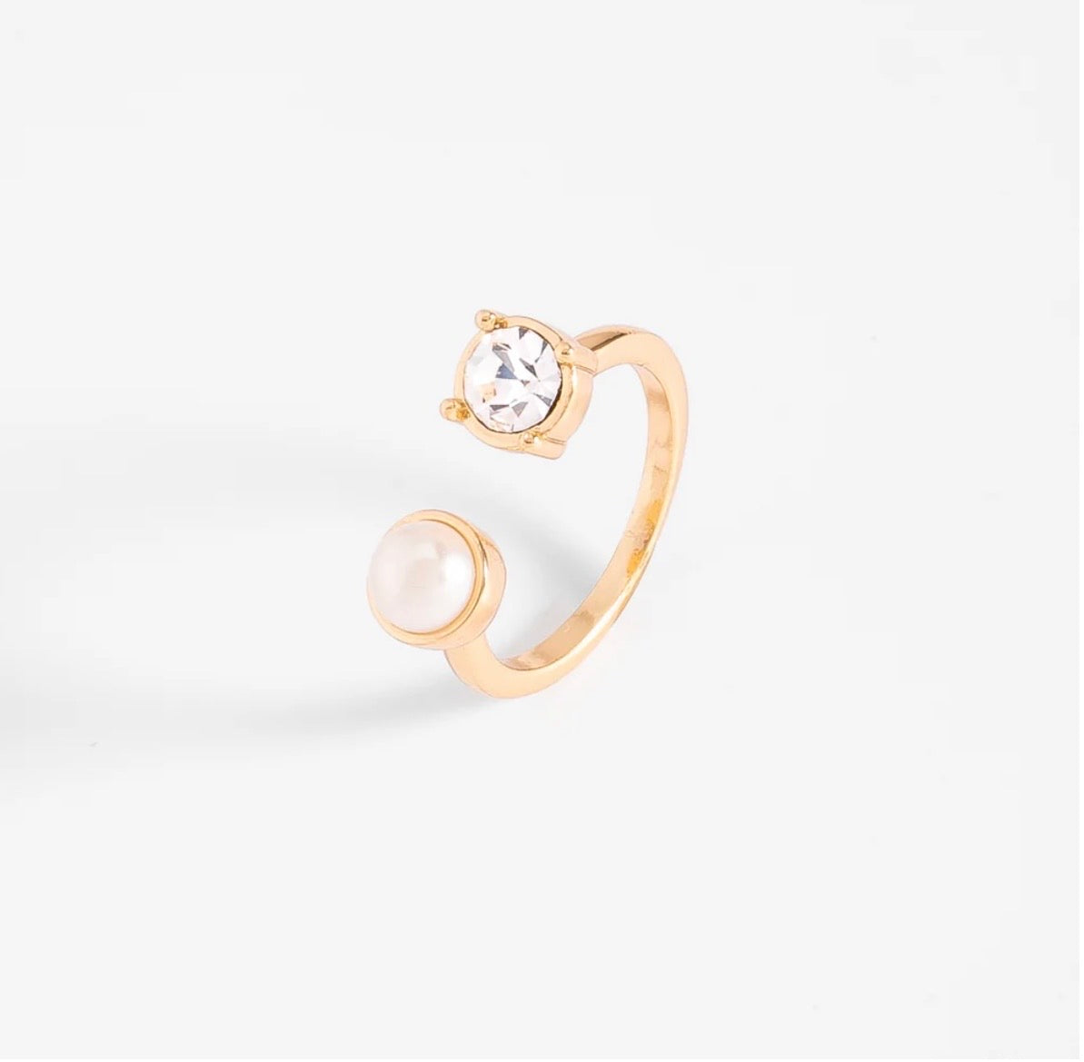 Open Pearl & Crystal Gold Ring