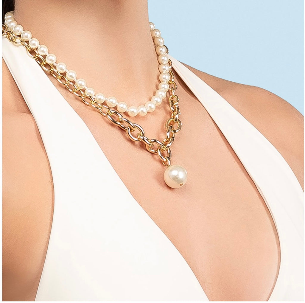 Gold Chain Pearl chunky Statement Necklace