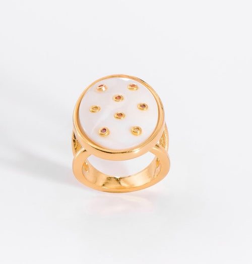 Celestial Mother of Pearl Statement Ring – 18K Gold Plated