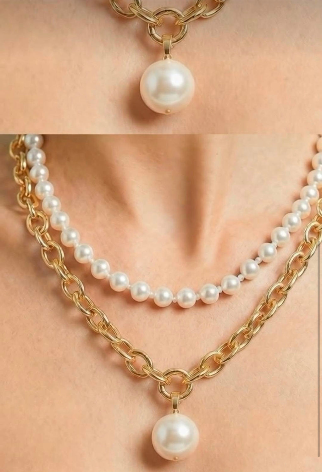 Gold Chain Pearl chunky Statement Necklace