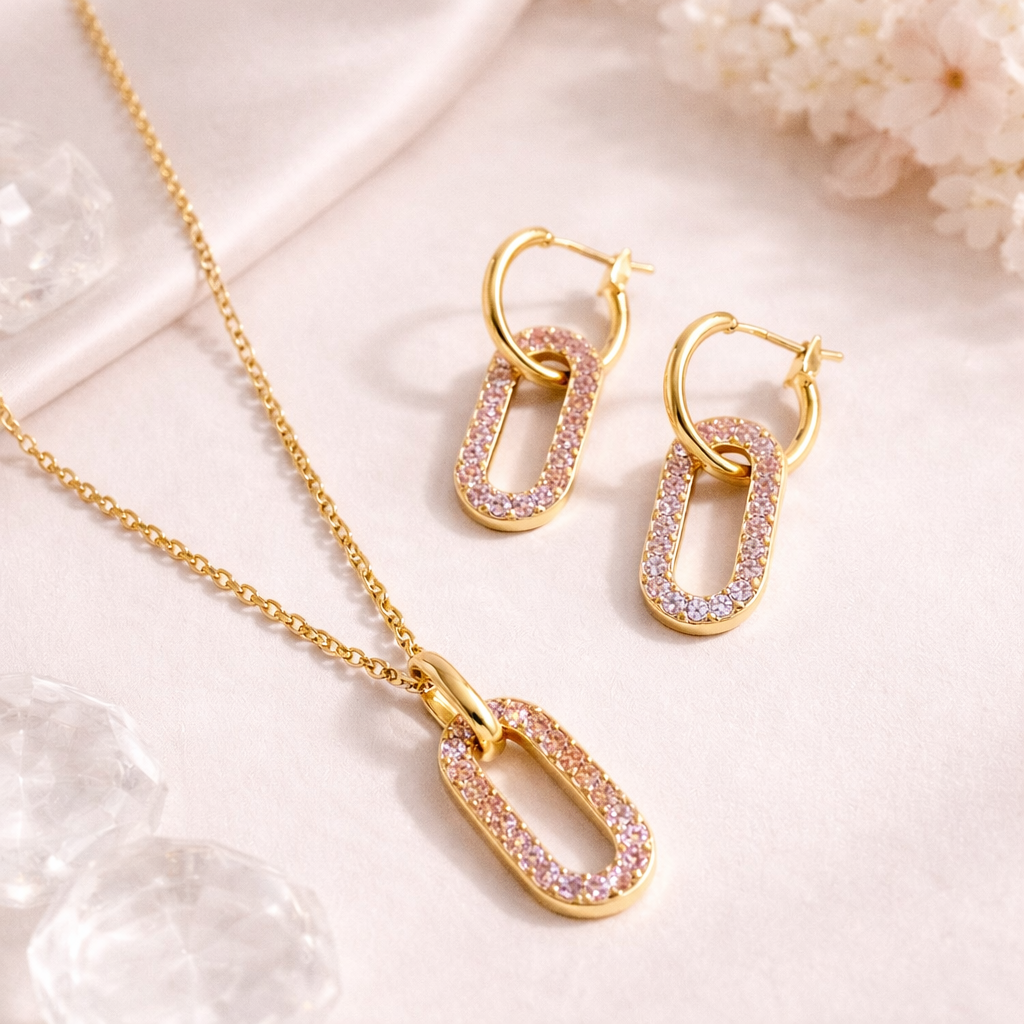 Ruby Oval Link Pendant Necklace – Gold Plated