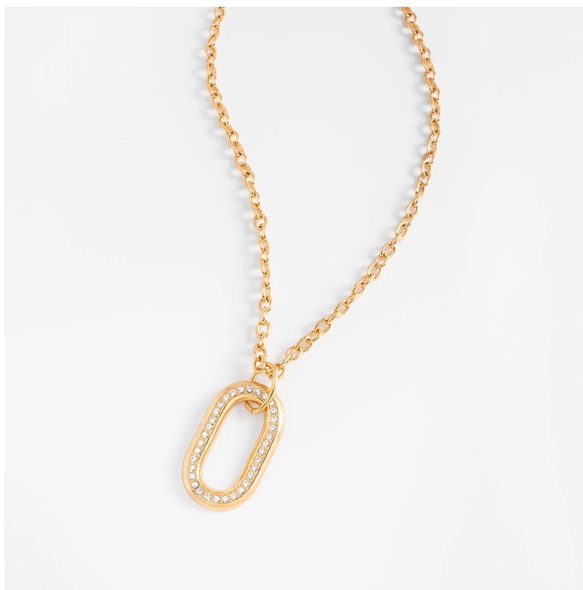 Golden Oval Sparkle Pendant Necklace