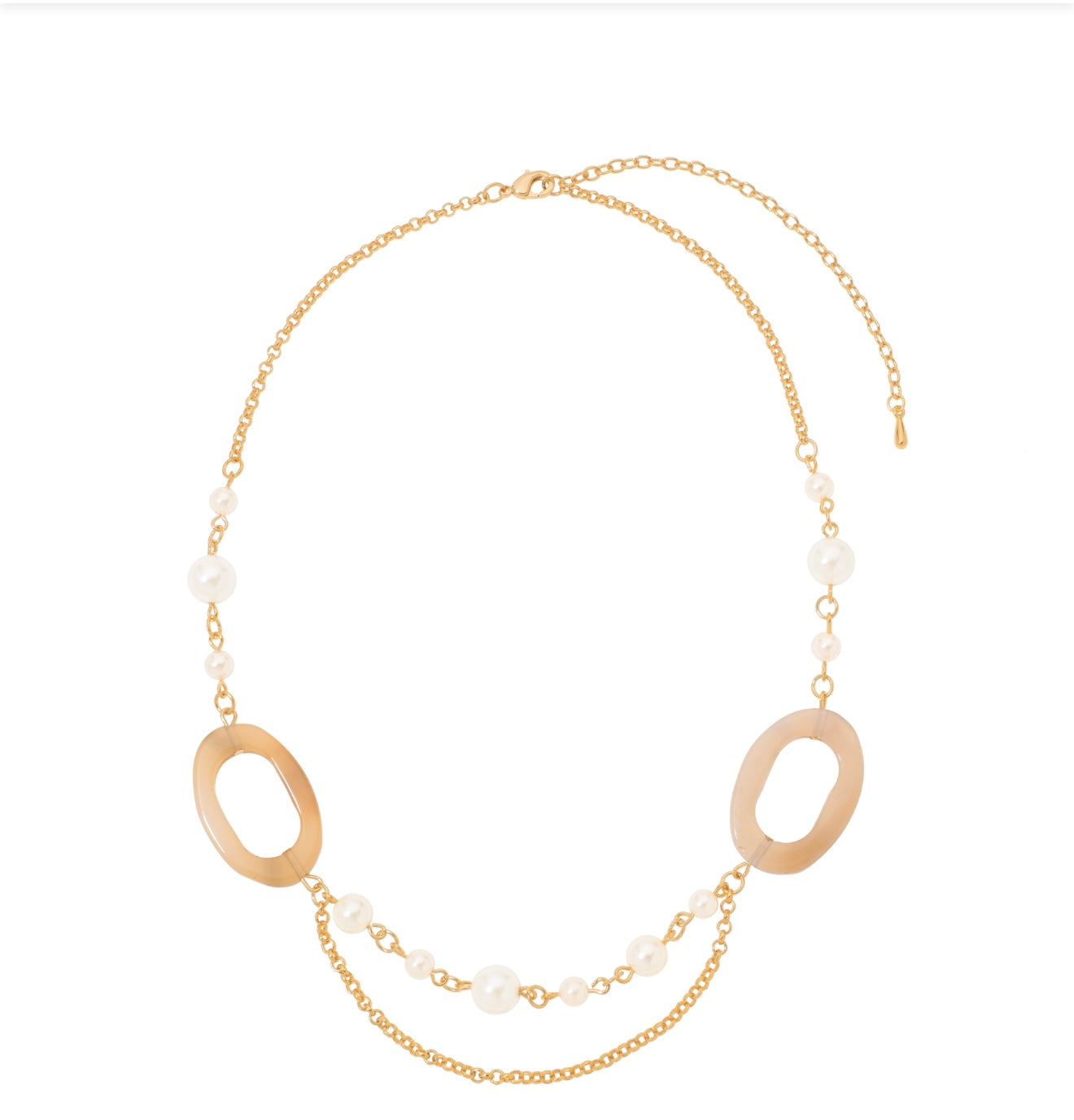 Golden Pearl Double Layer Statement Necklace