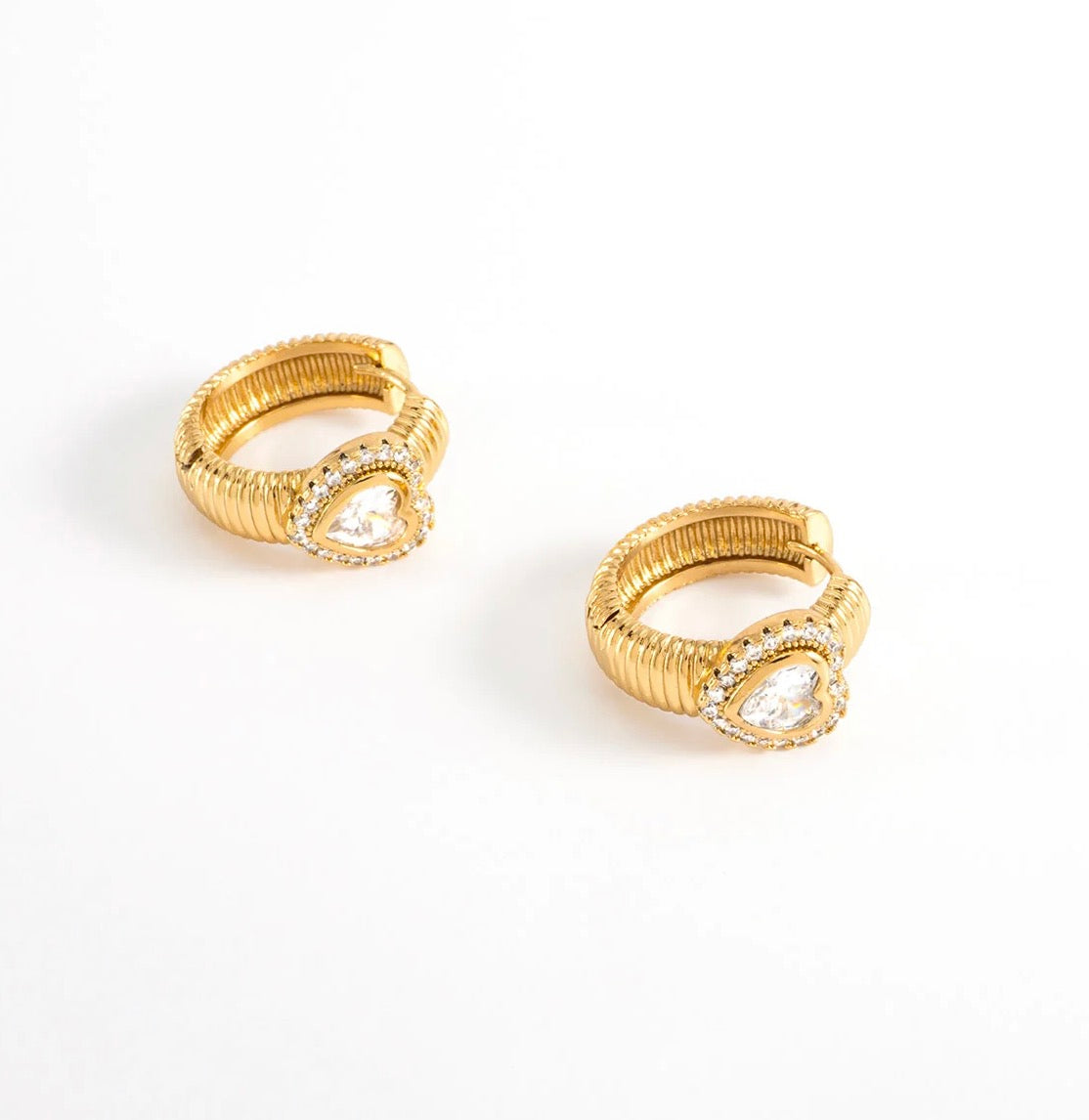 Crystal Heart Textured Hoop Earrings