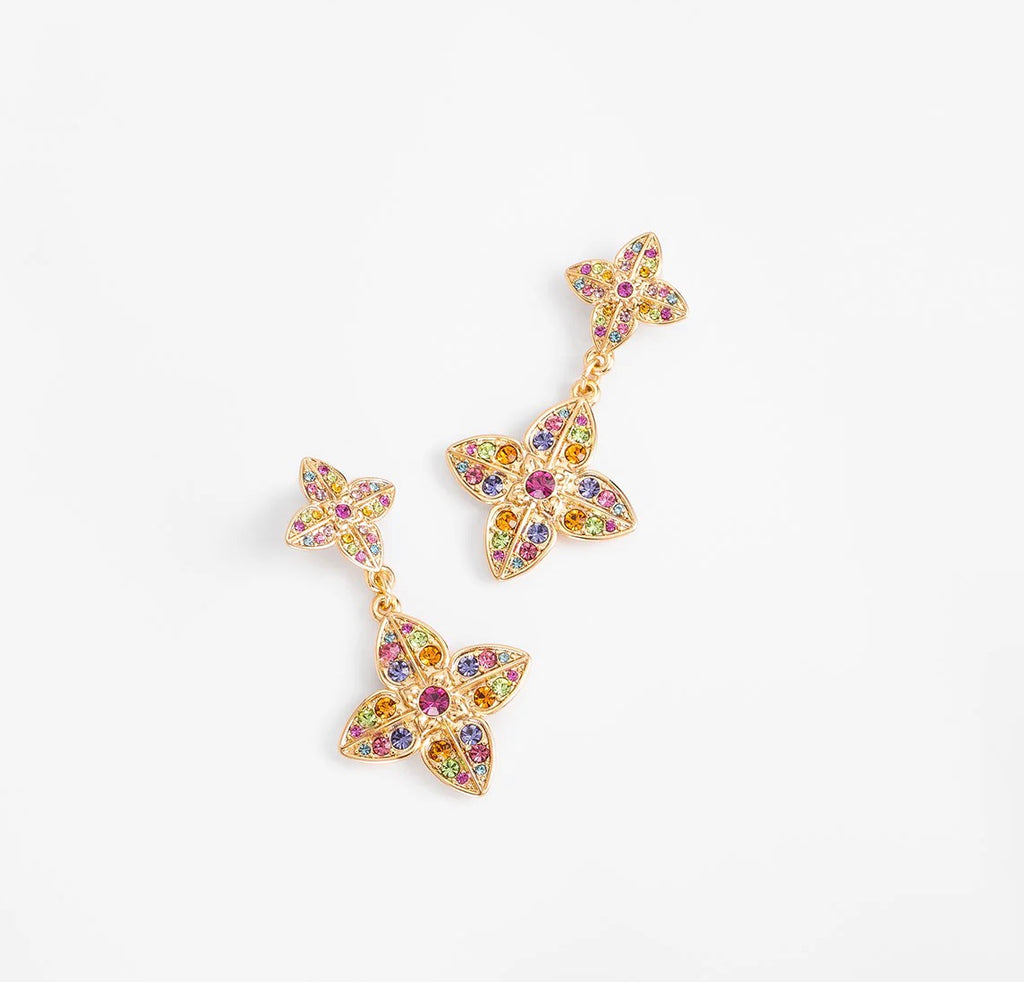 Colorful Floral Drop Earrings – 18K Gold Quad-Layer Plated