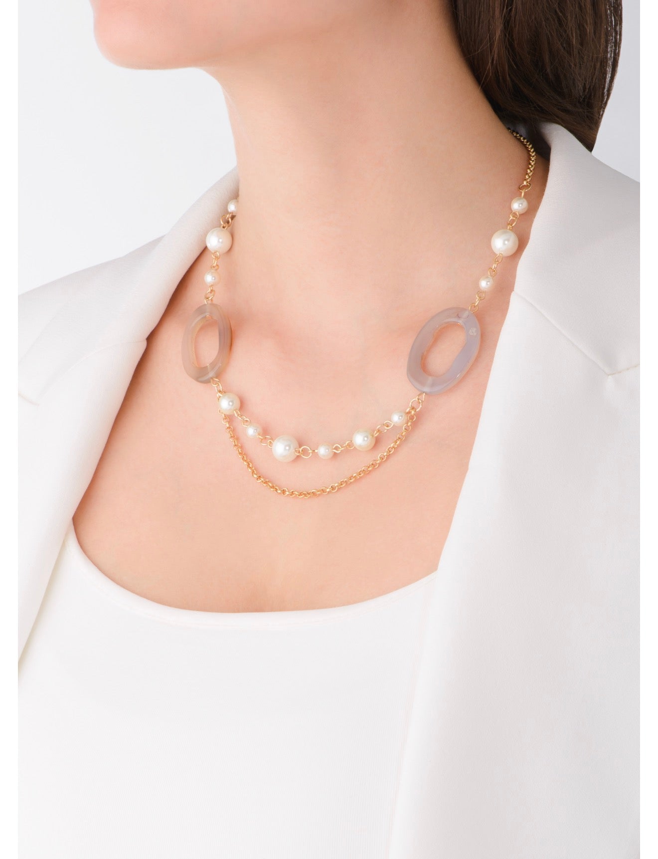 Golden Pearl Double Layer Statement Necklace