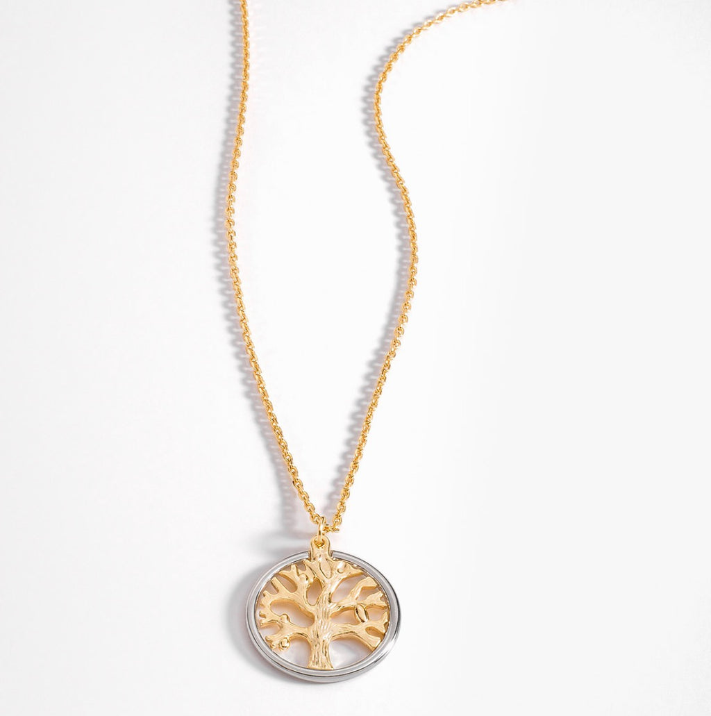 18k Gold Necklace with Tree of Life and Silver Touch