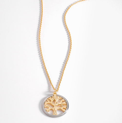 18k Gold Necklace with Tree of Life and Silver Touch