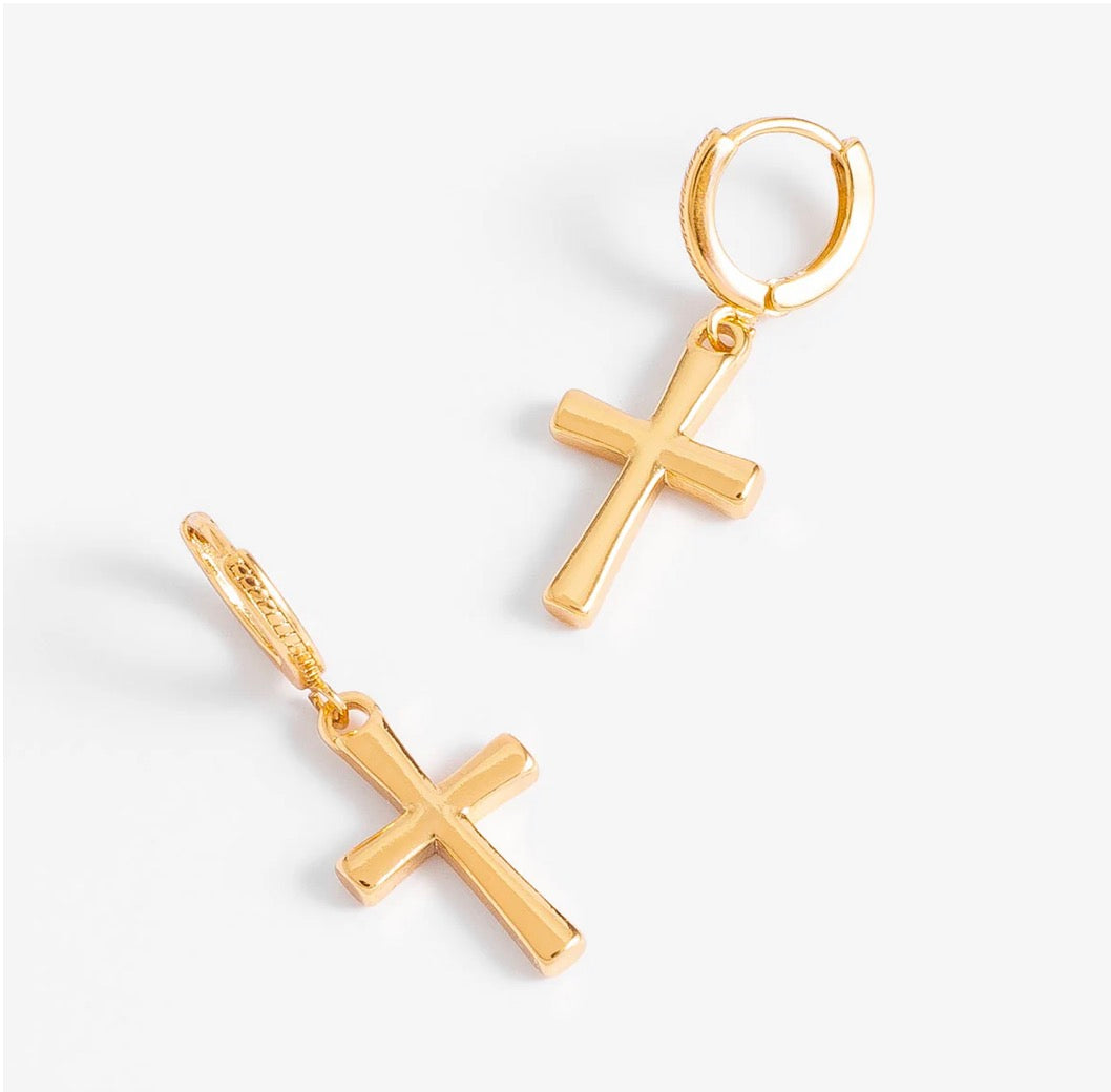 Gold Cross Hoop Earrings