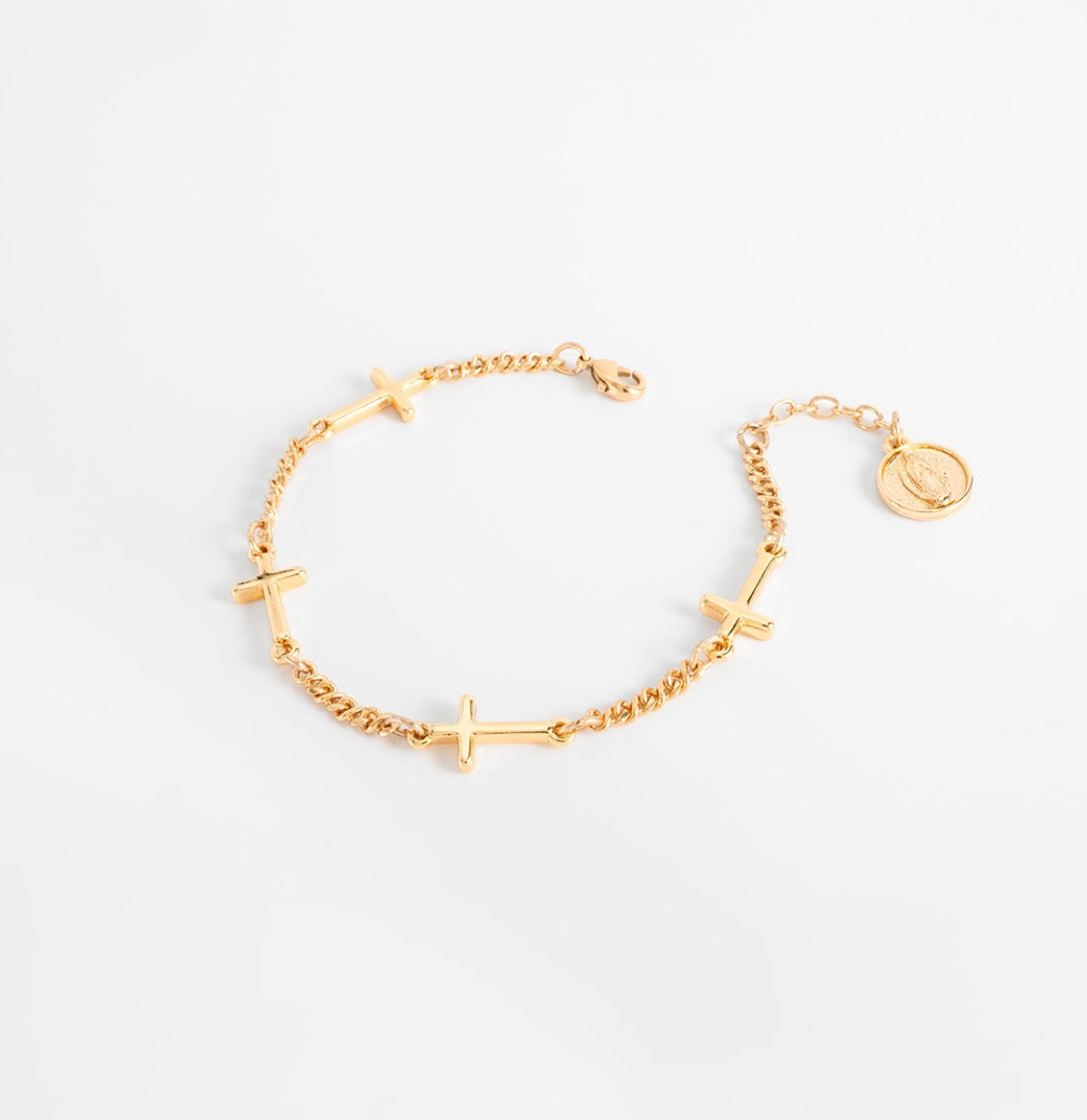 Gold Cross Chain Bracelet with Medallion Charm
