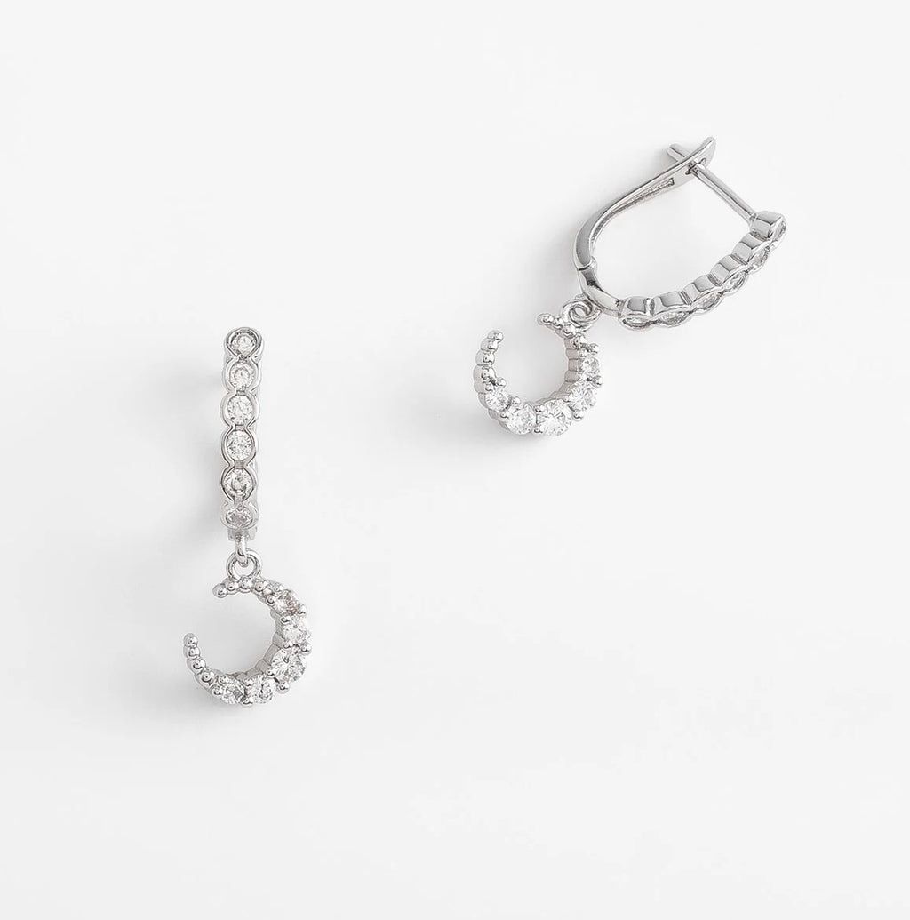 Moon Drop Earrings – Rhodium Plated
