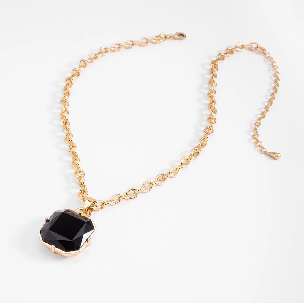 Gold-Plated Black Geometric Pendant Necklace