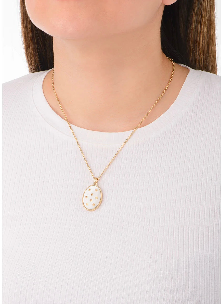 Oval Gold Pendant Necklace with Crystal Accents