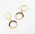 Black Accent Circle Drop Earrings – 18K Gold Plated