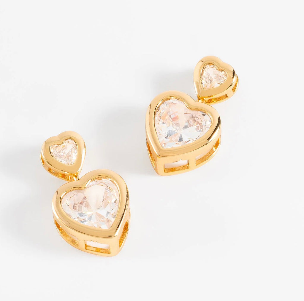 Gold Crystal Heart Drop Earrings