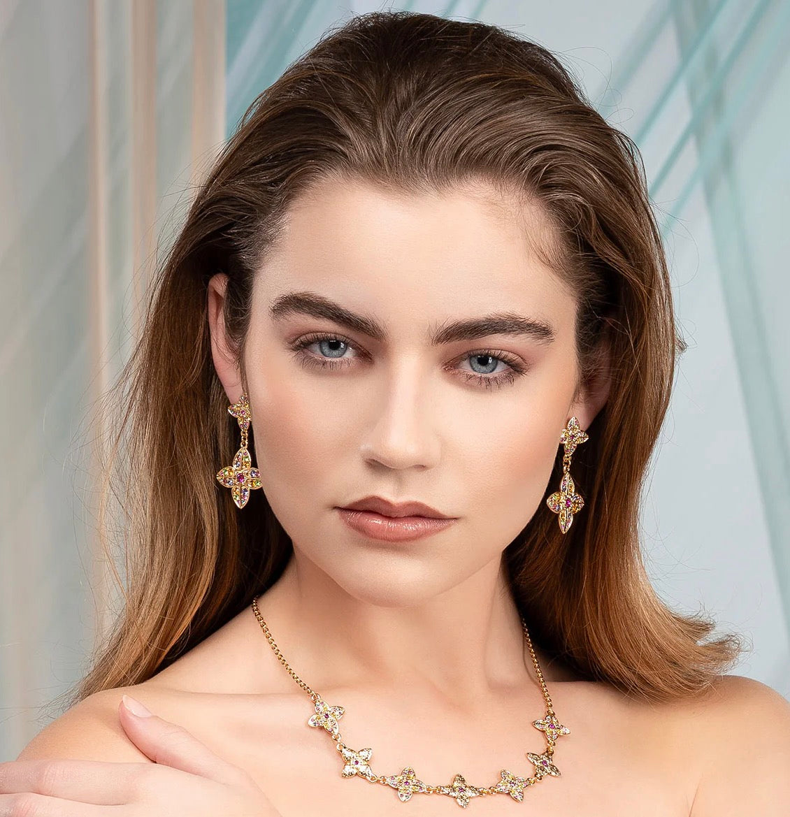 Colorful Floral Drop Earrings – 18K Gold Quad-Layer Plated