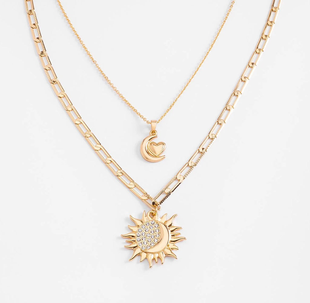 18K Gold-Plated Sun, Moon & Heart Layered Necklace