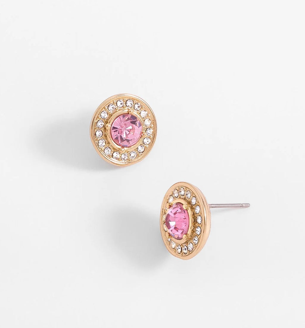 Pink Crystal Halo Stud Earrings