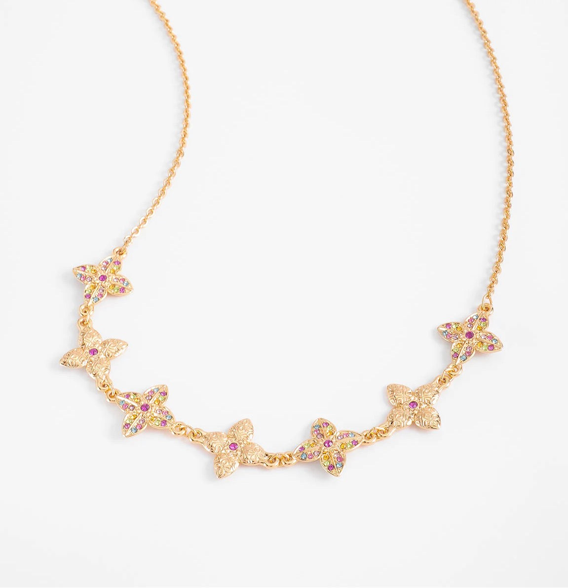 Colorful Floral Luxe Necklace – 18K Gold Quad-Layer Plated
