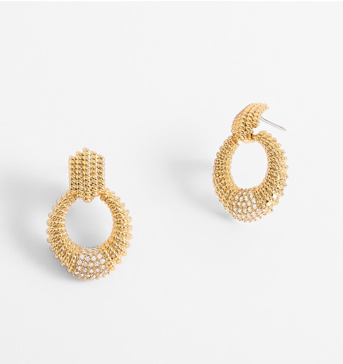 Gold Textured Crystal Hoop Earrings