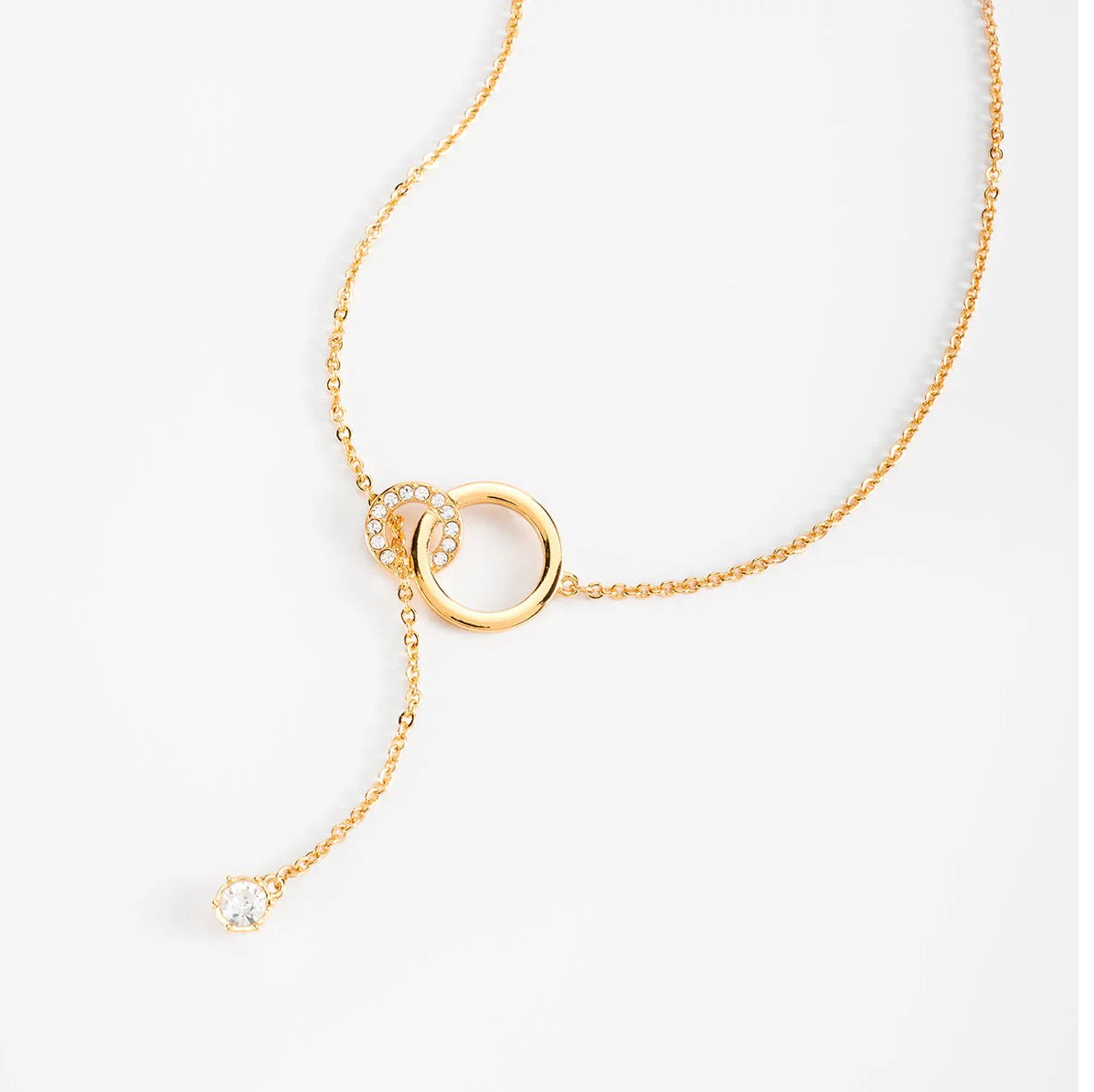 Gold Double Circle Drop Necklace