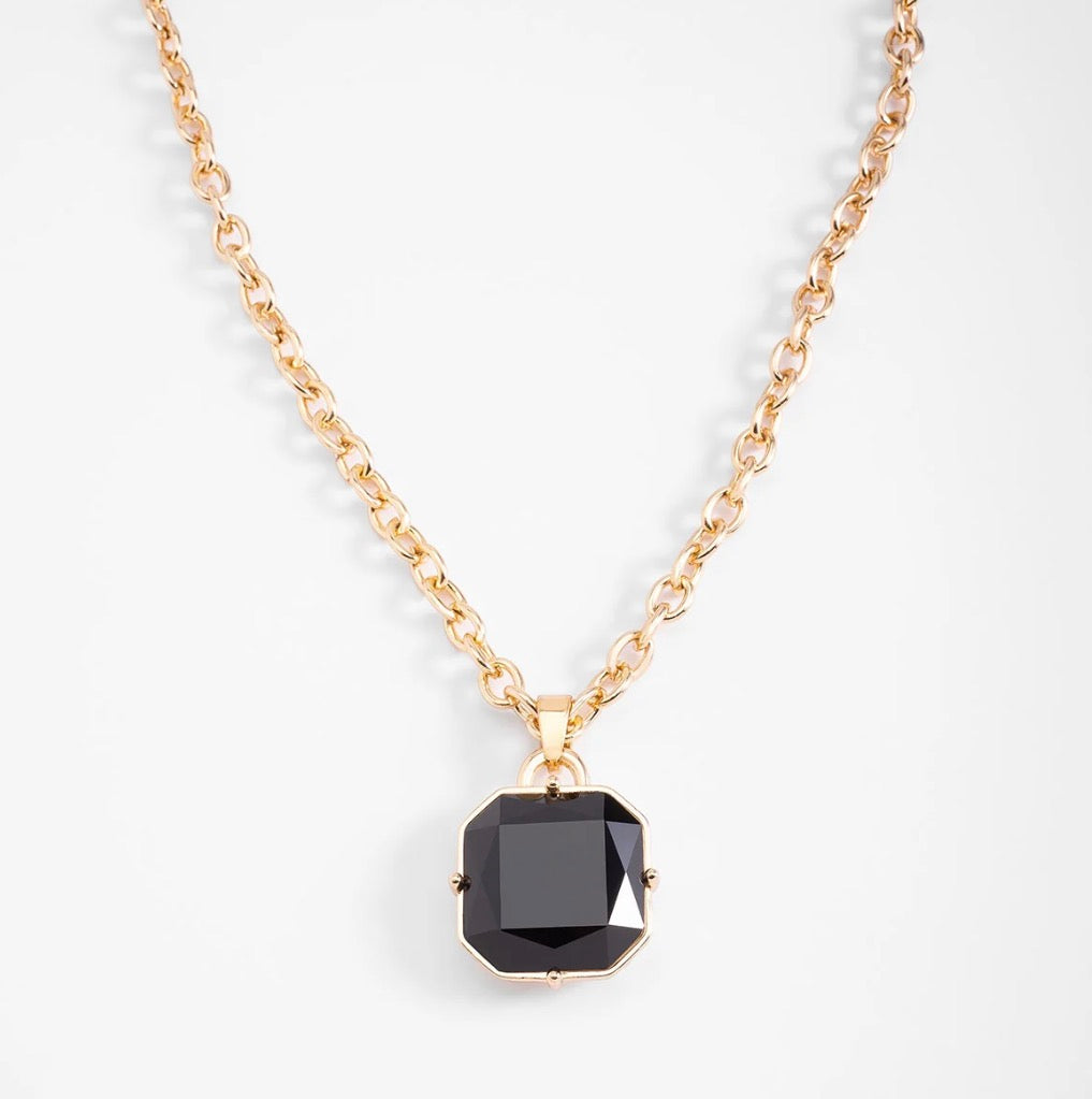 Gold-Plated Black Geometric Pendant Necklace