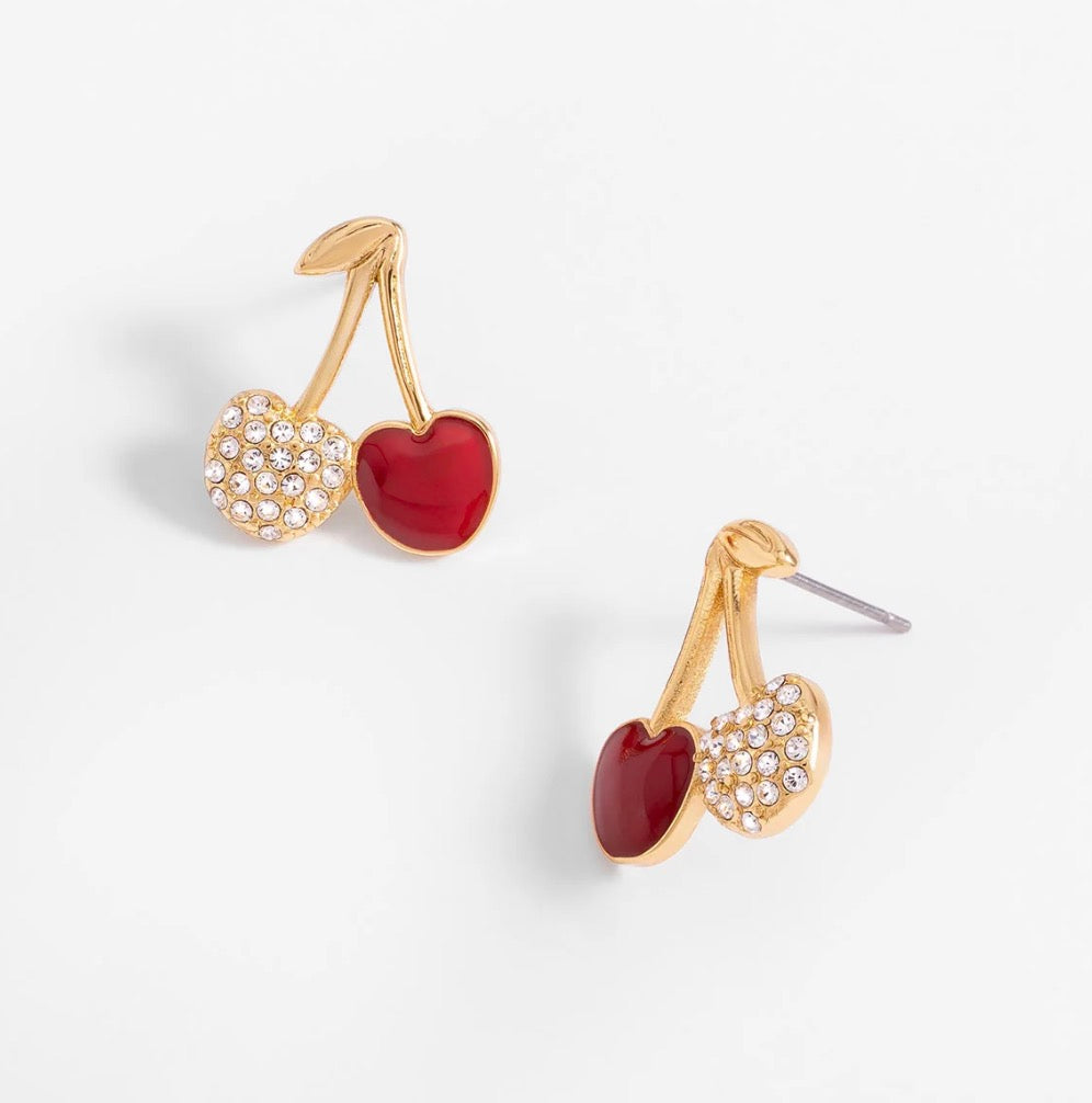 Cherry Sparkle Stud Earrings – 18K Gold Plated