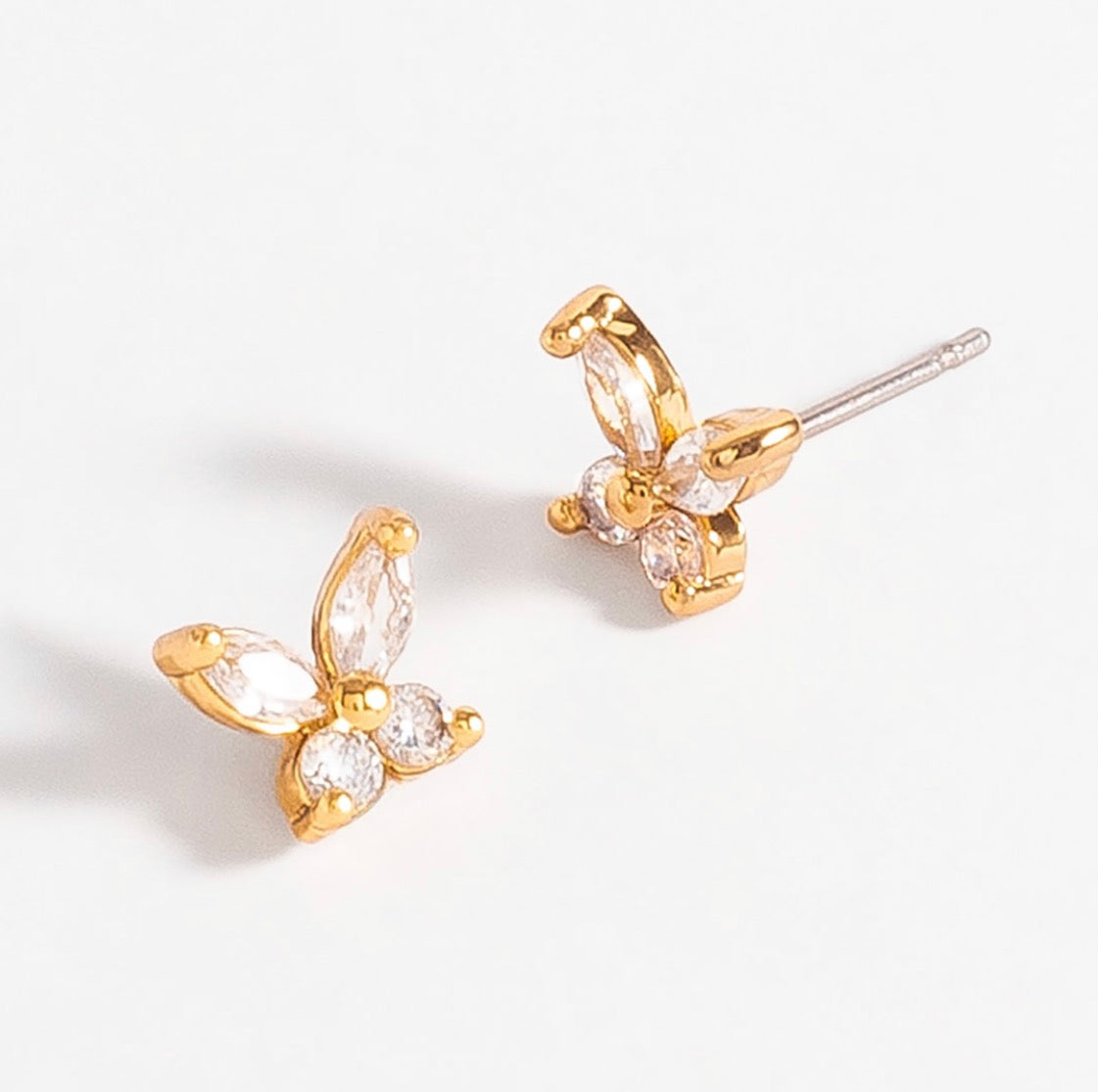 Mini Crystal Butterfly Stud Earrings – 18K Gold Plated
