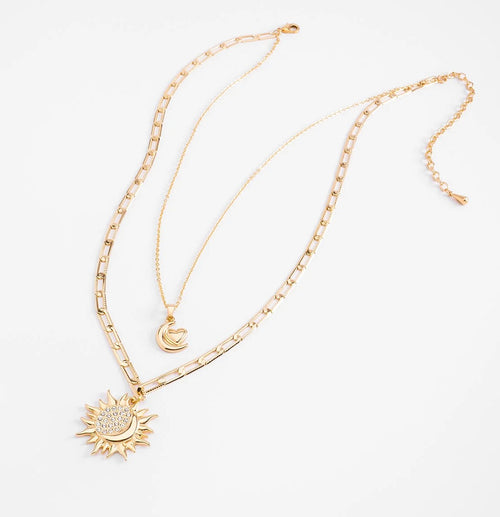 18K Gold-Plated Sun, Moon & Heart Layered Necklace