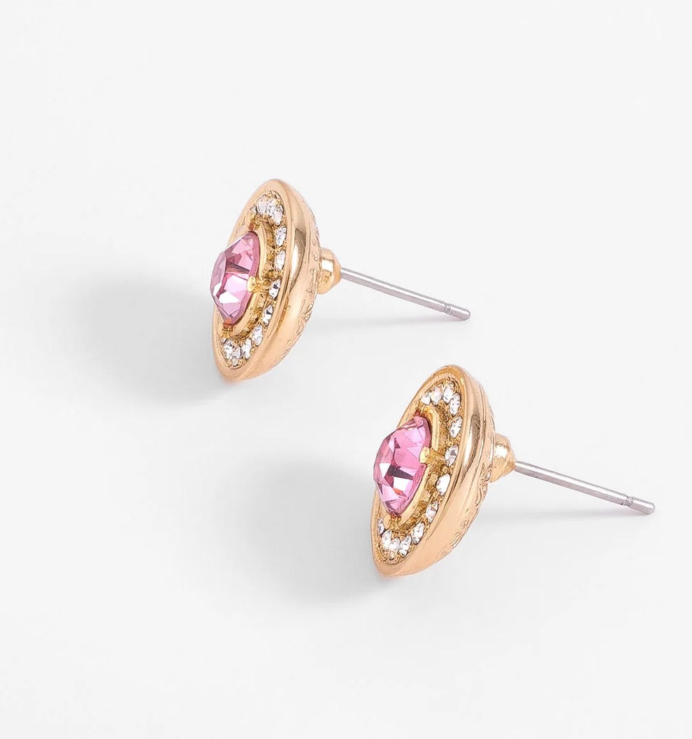 Pink Crystal Halo Stud Earrings
