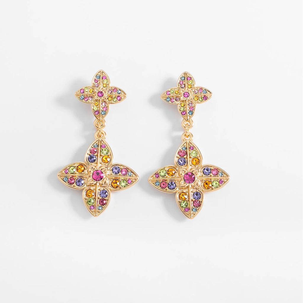Colorful Floral Drop Earrings – 18K Gold Quad-Layer Plated