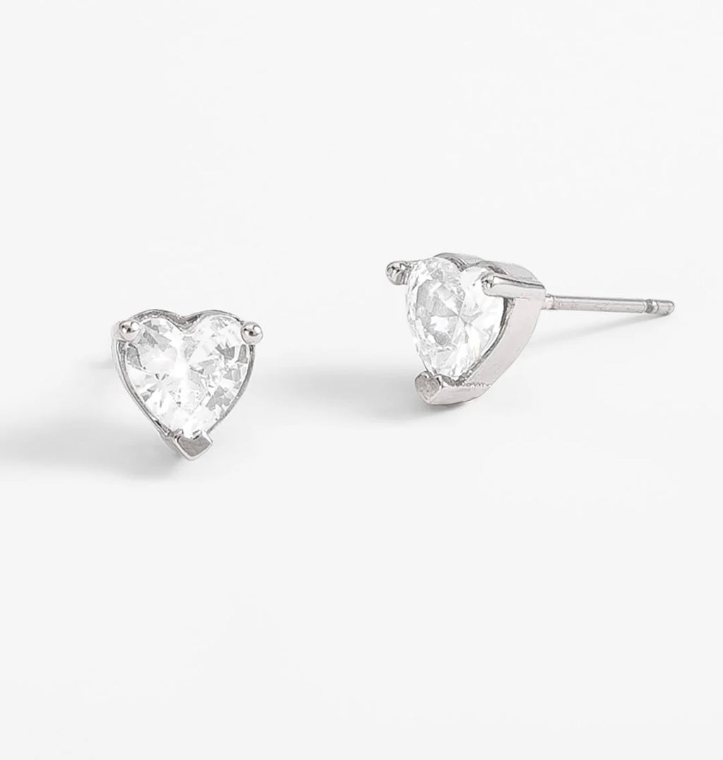 Mini Heart Stud Earrings – Rhodium Plated
