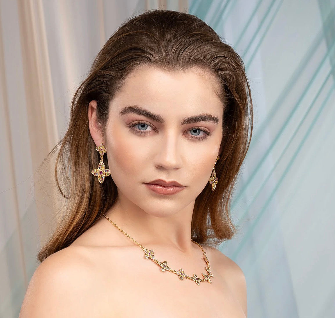 Colorful Floral Luxe Necklace – 18K Gold Quad-Layer Plated