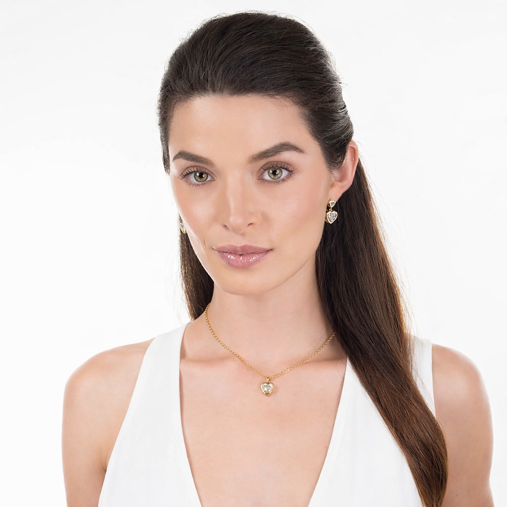 Gold Crystal Heart Drop Earrings