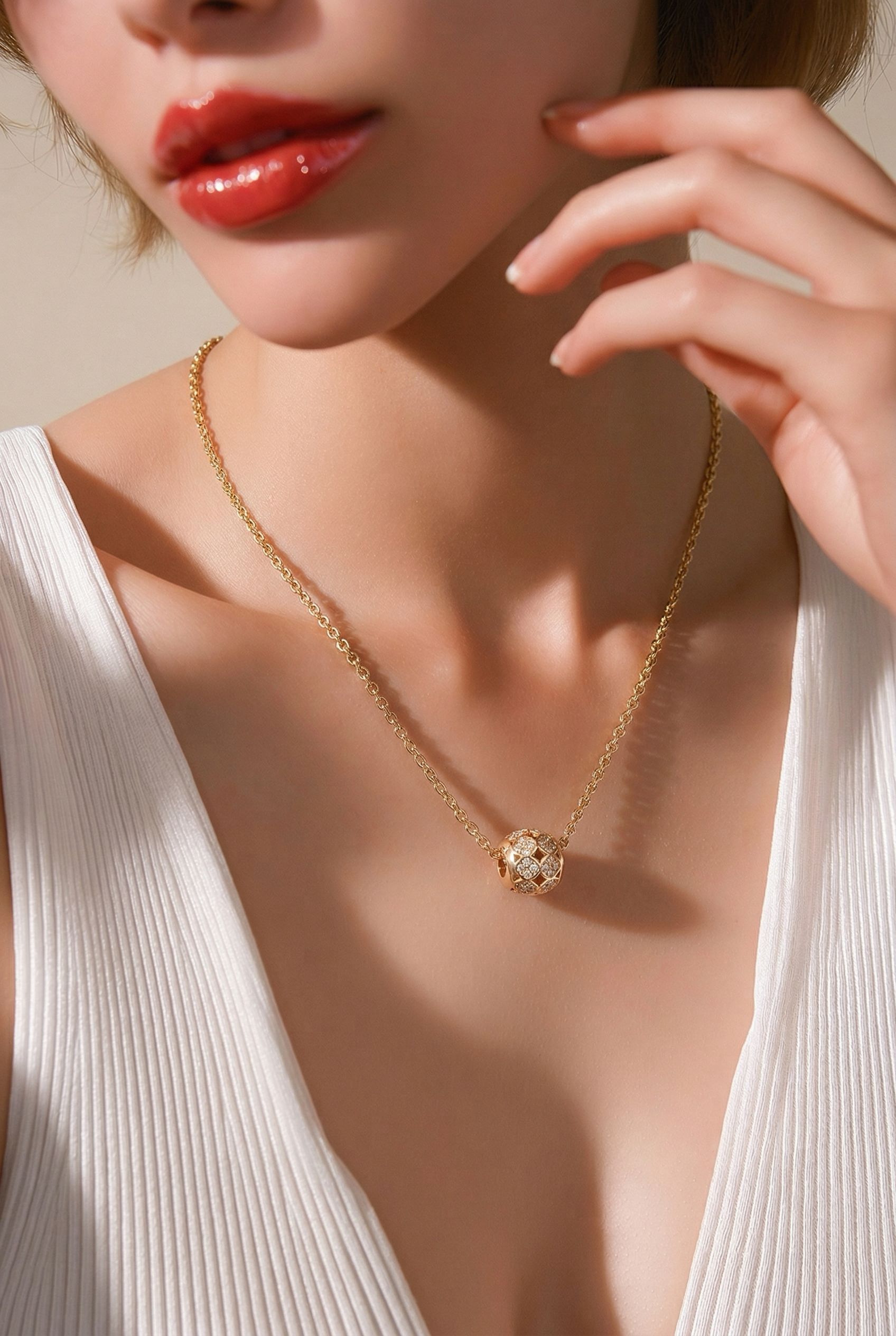 18K Gold Plated Sparkling Bead Necklace