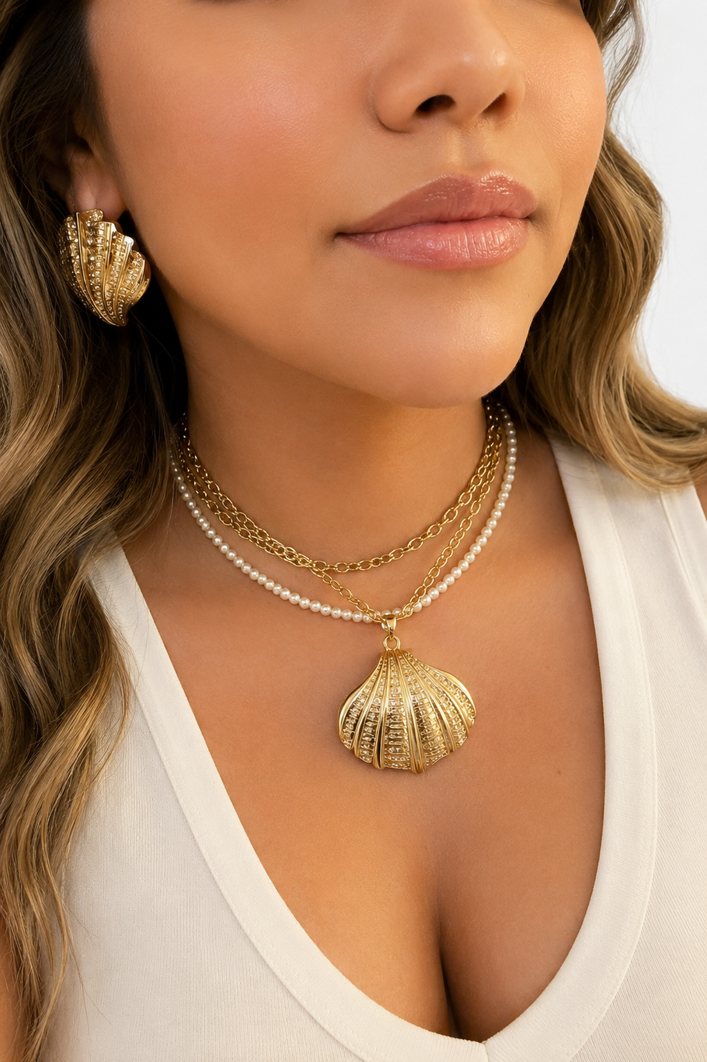 18K Gold Plated Seashell Pendant Necklace