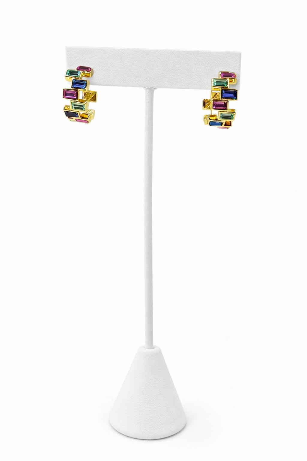 Multicolor Baguette Crystal Huggie Earrings – Gold Plated