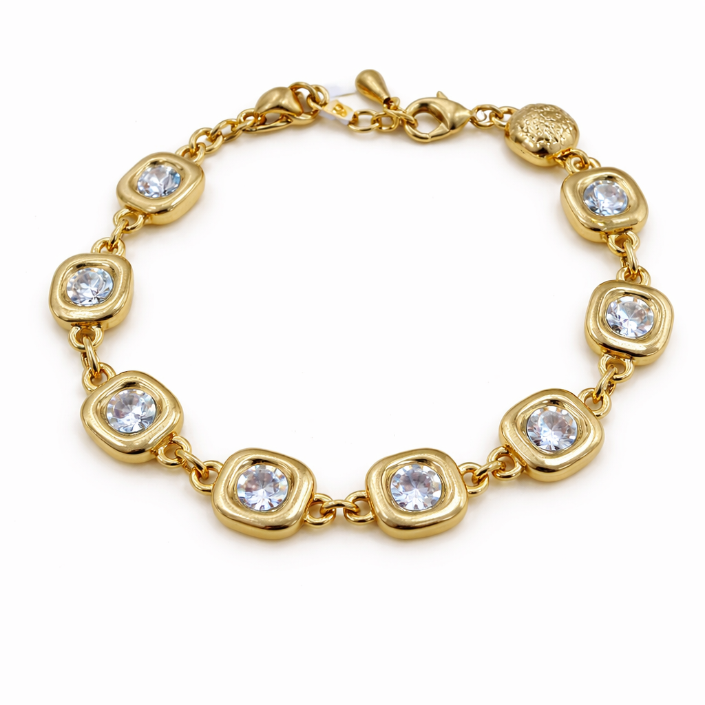 Gold Link Bracelet with Classic Cubic Zirconia