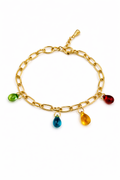 Gold Chain Bracelet with Multicolor Glass Drops