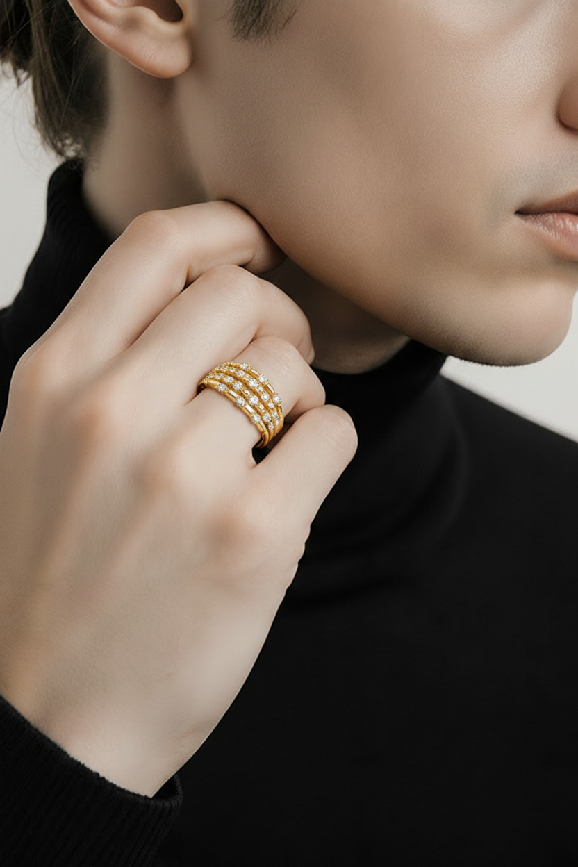 Golden Triple Shine Ring – 18K Gold Plated