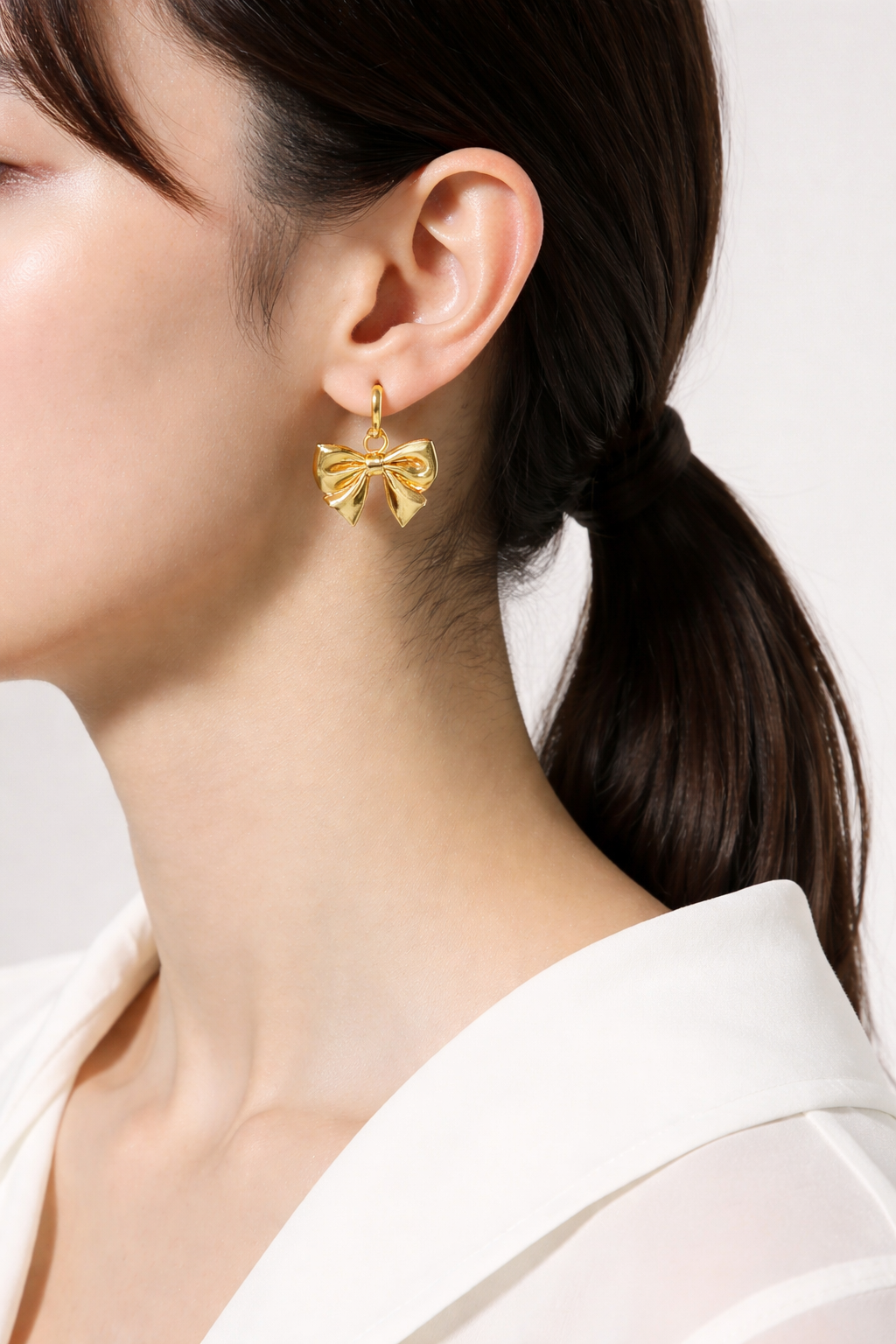 Gold Bow Drop Earrings