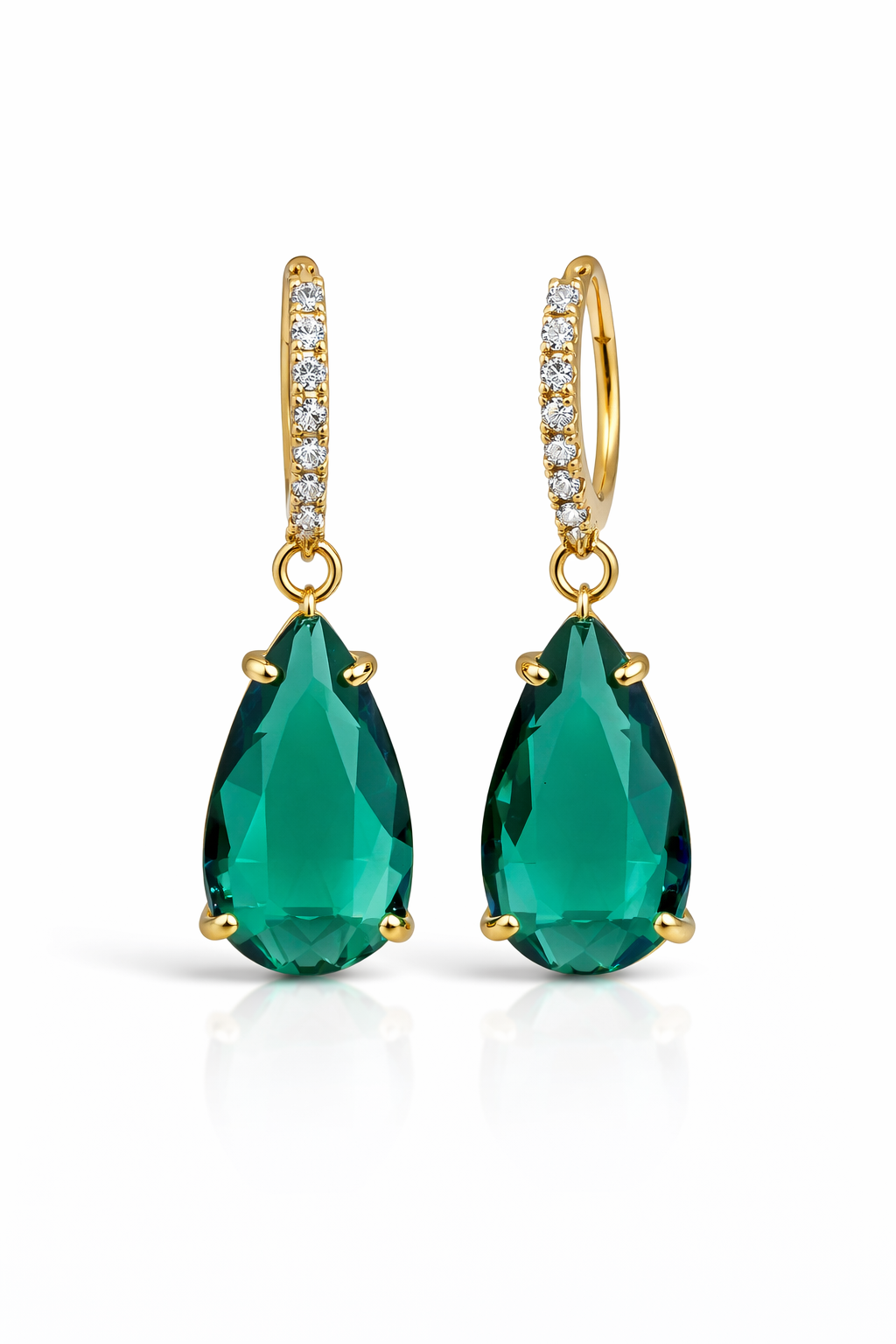 Emerald Drop Crystal Earrings in Gold Finish