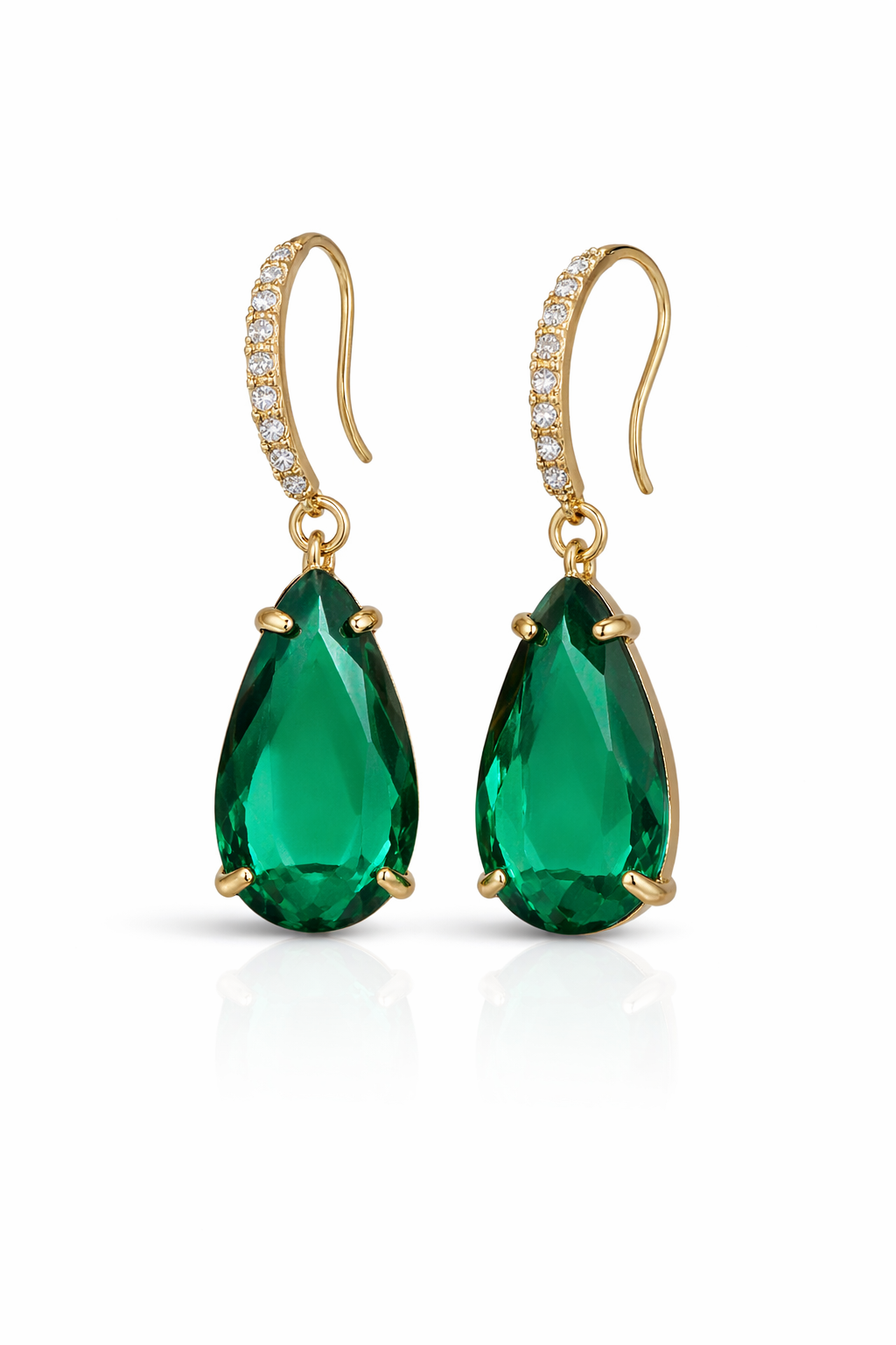 Emerald Drop Crystal Earrings in Gold Finish