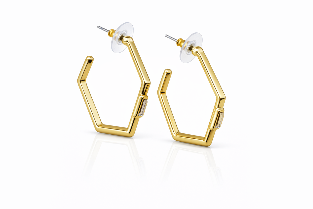 Geometric Hexagon Gold Hoop Earrings