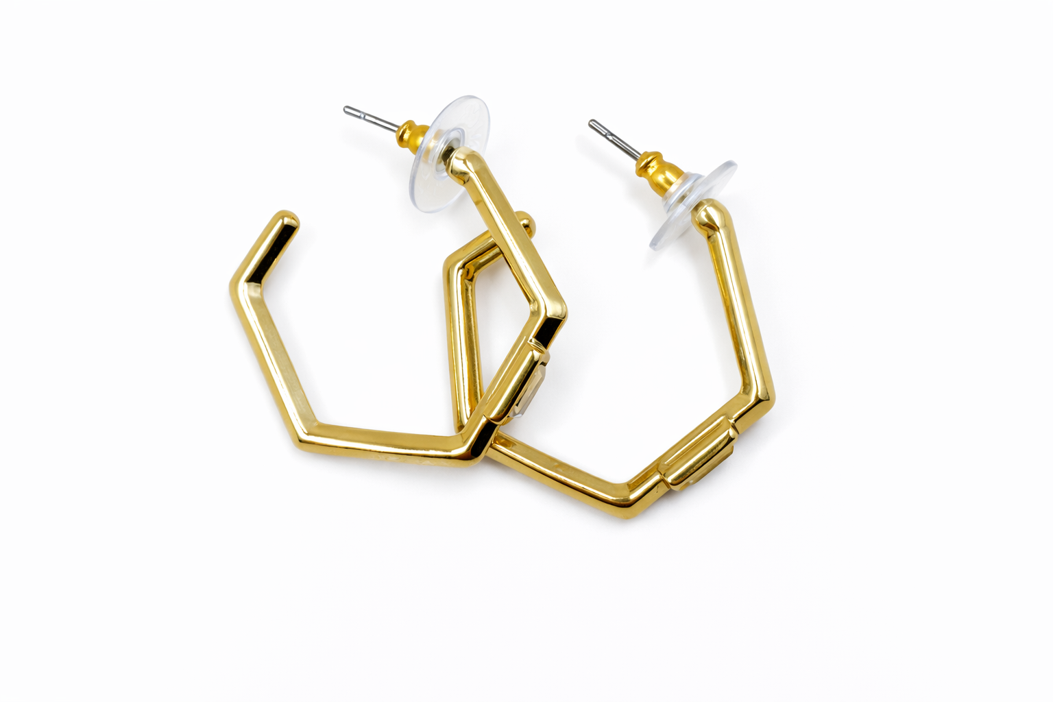 Geometric Hexagon Gold Hoop Earrings