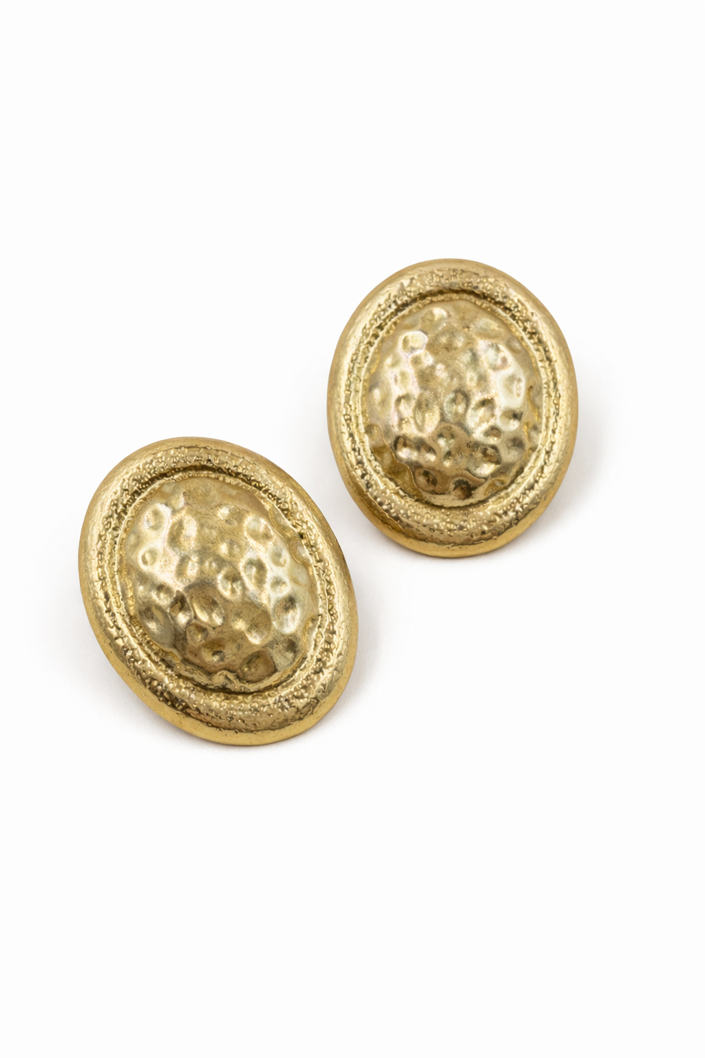 Gold Oval Textured Stud Earrings