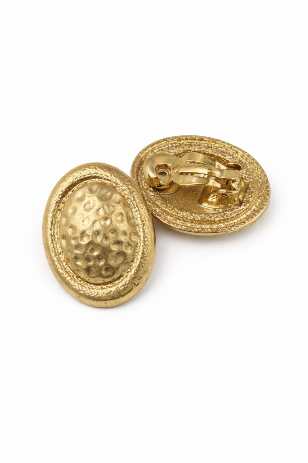 Gold Oval Textured Stud Earrings