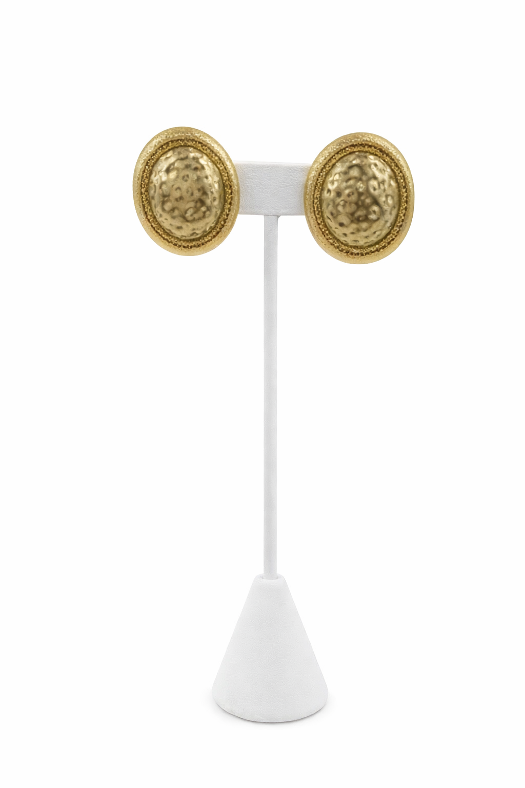 Gold Oval Textured Stud Earrings