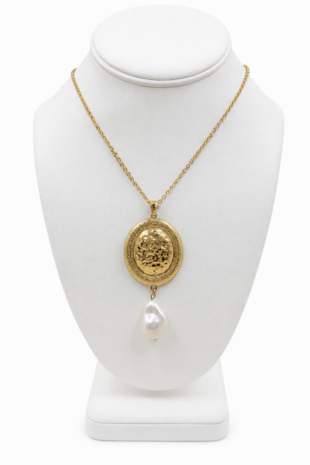 Gold Medallion Necklace with Pearl Drop